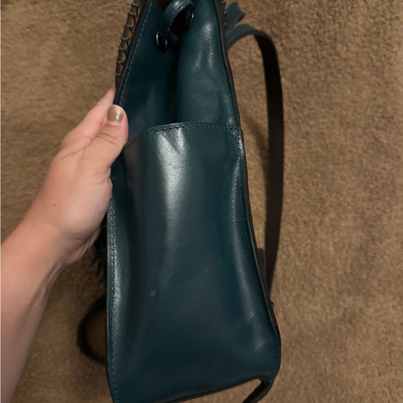 Patricia Nash Tooled Leather Teal Leather Backpack with Fringe Detail - Picture 2 of 13